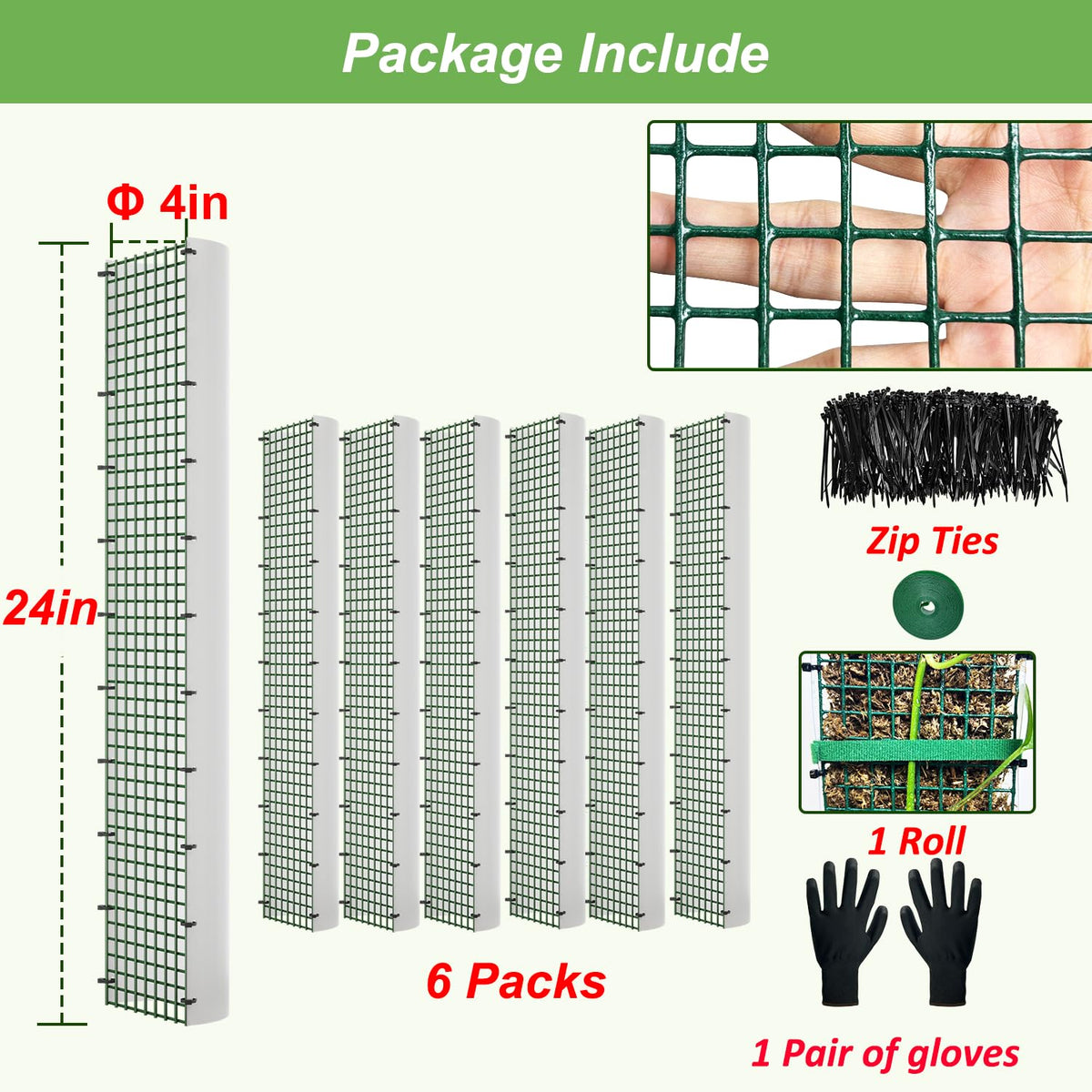 HOLANHING package content display with poles, zip ties, and gloves.