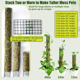 HOLANHING stackable moss pole 40inch shows adjustable height for growing vines.