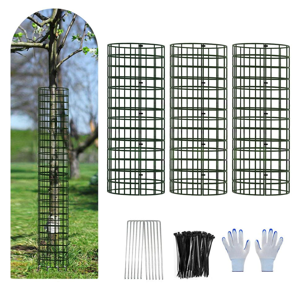 HOLANHING tree trunk protector 3-pack surrounds a sapling for deer protection.