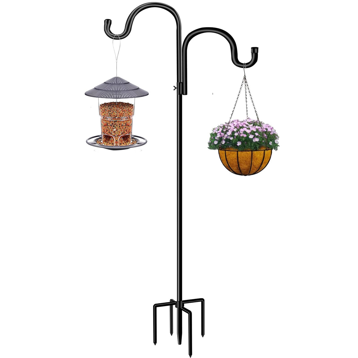 HoLarXuQ double shepherds hook shows tall 78 inch height for outdoor displays and feeders.