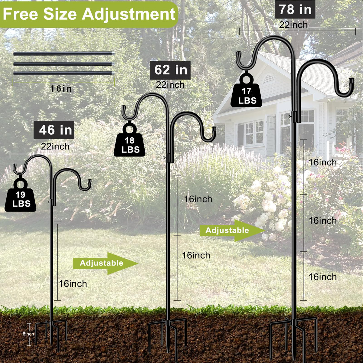 HoLarXuQ extendable height demonstrates adjustable reach to 78, 62, or 46 inches.