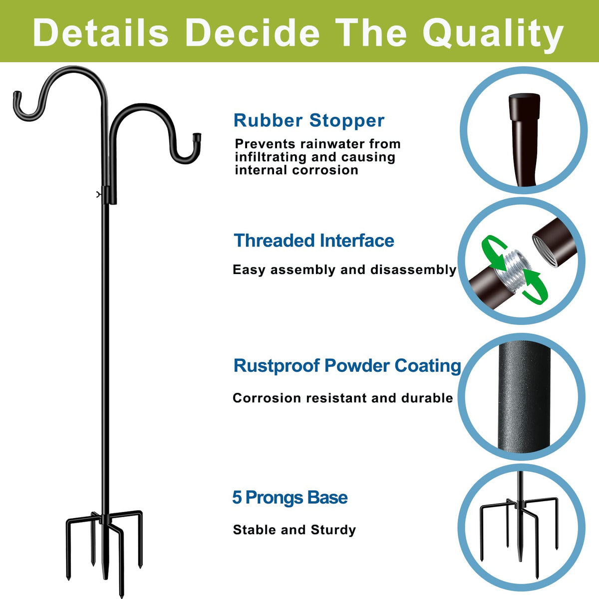 HoLarXuQ five-prong base enhances stability in windy garden settings.