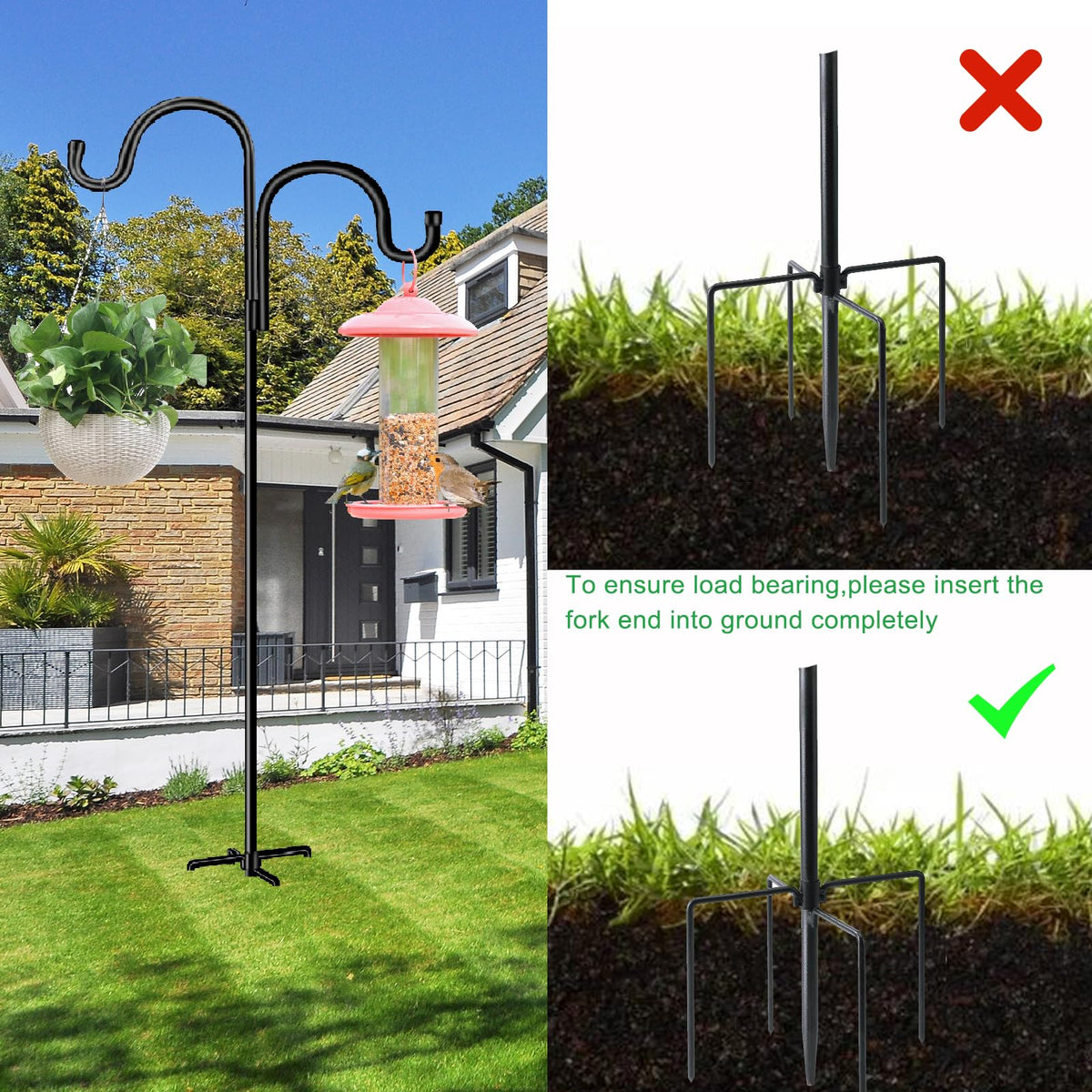 HoLarXuQ solar light hanging option on a sturdy garden hook.