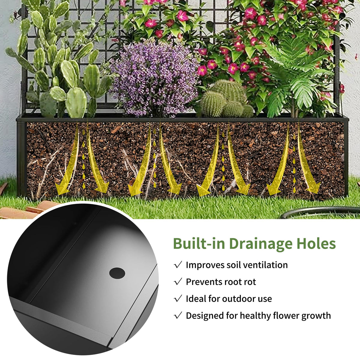 HOLCEPZN drainage holes prevent waterlogging and protect plant roots.