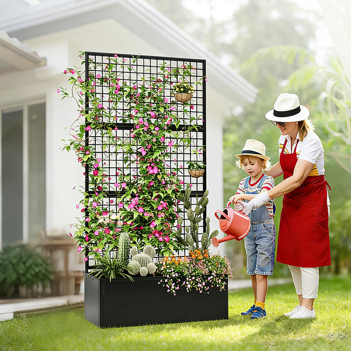 HOLCEPZN trellis-equipped planter guides vines for vertical space saving.