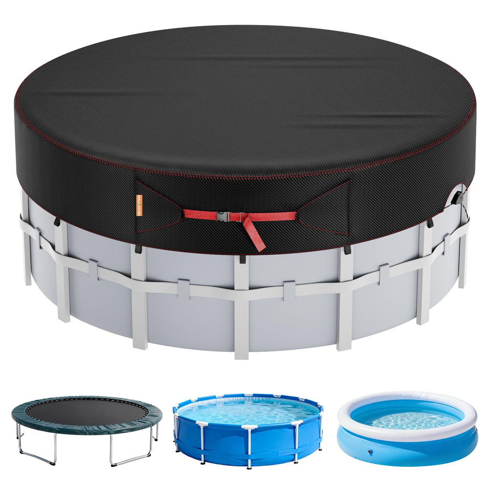 HOLDCOVER 8ft round pool cover with tightening ratchet protects against debris.