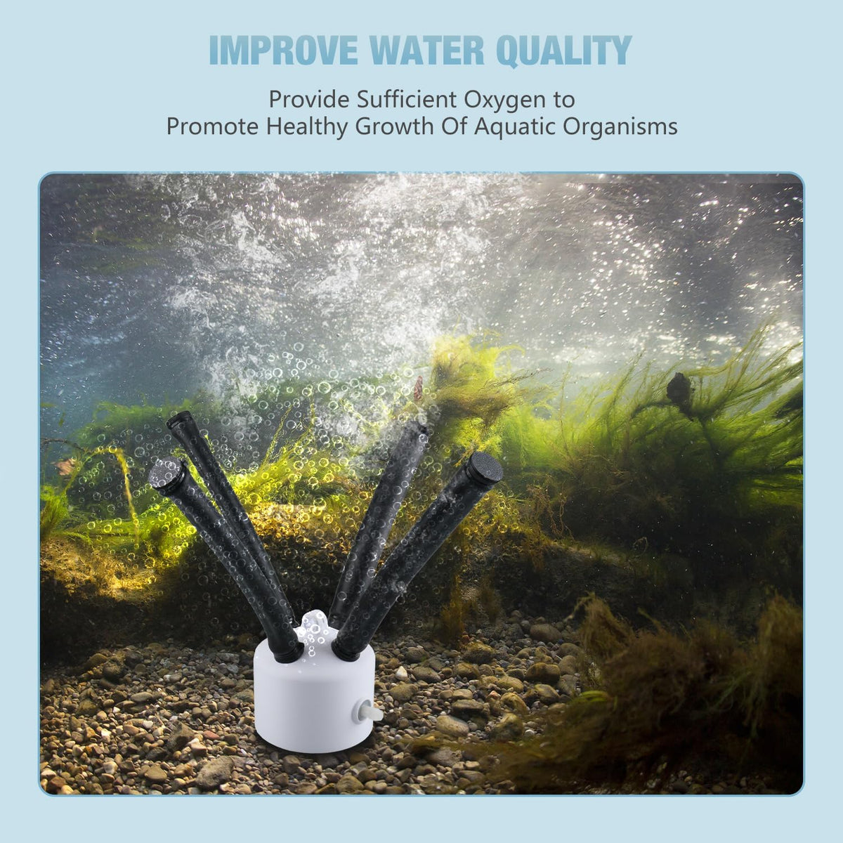 Holdly stable immersion base keeps diffuser upright in moving water.