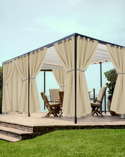 HolidayIdeas grommet outdoor curtains protect patios from rain and sun