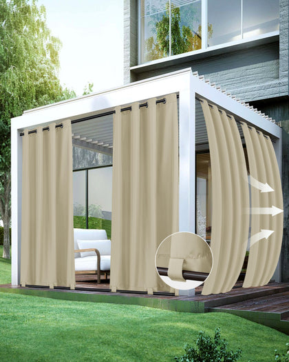 HolidayIdeas outdoor curtains cream 54x84 front view for private patio space.