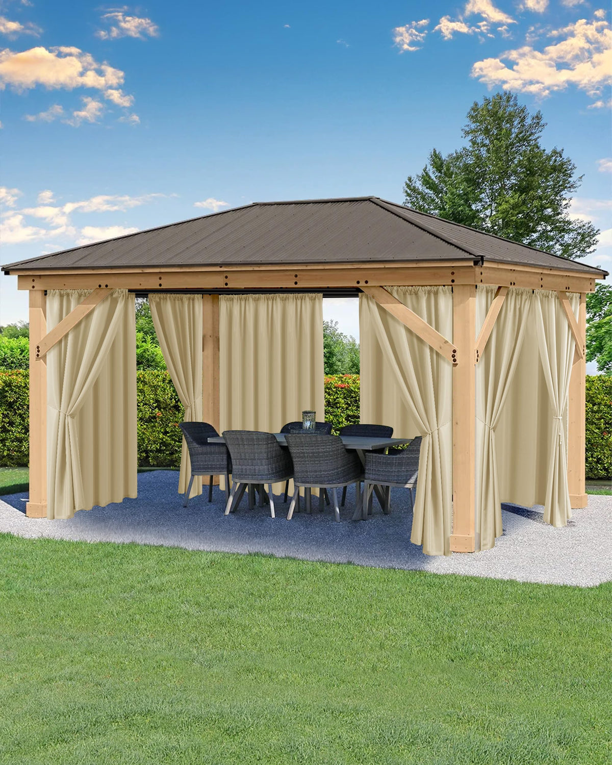HolidayIdeas outdoor curtains full cream set offers privacy and weather protection for patios.