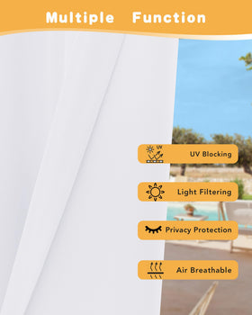 HolidayIdeas privacy-protection curtain demonstrates shaded seating area.