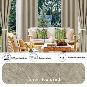 HolidayIdeas weatherproof curtains for patio, 54x84, deliver light filtration with taupe appeal.