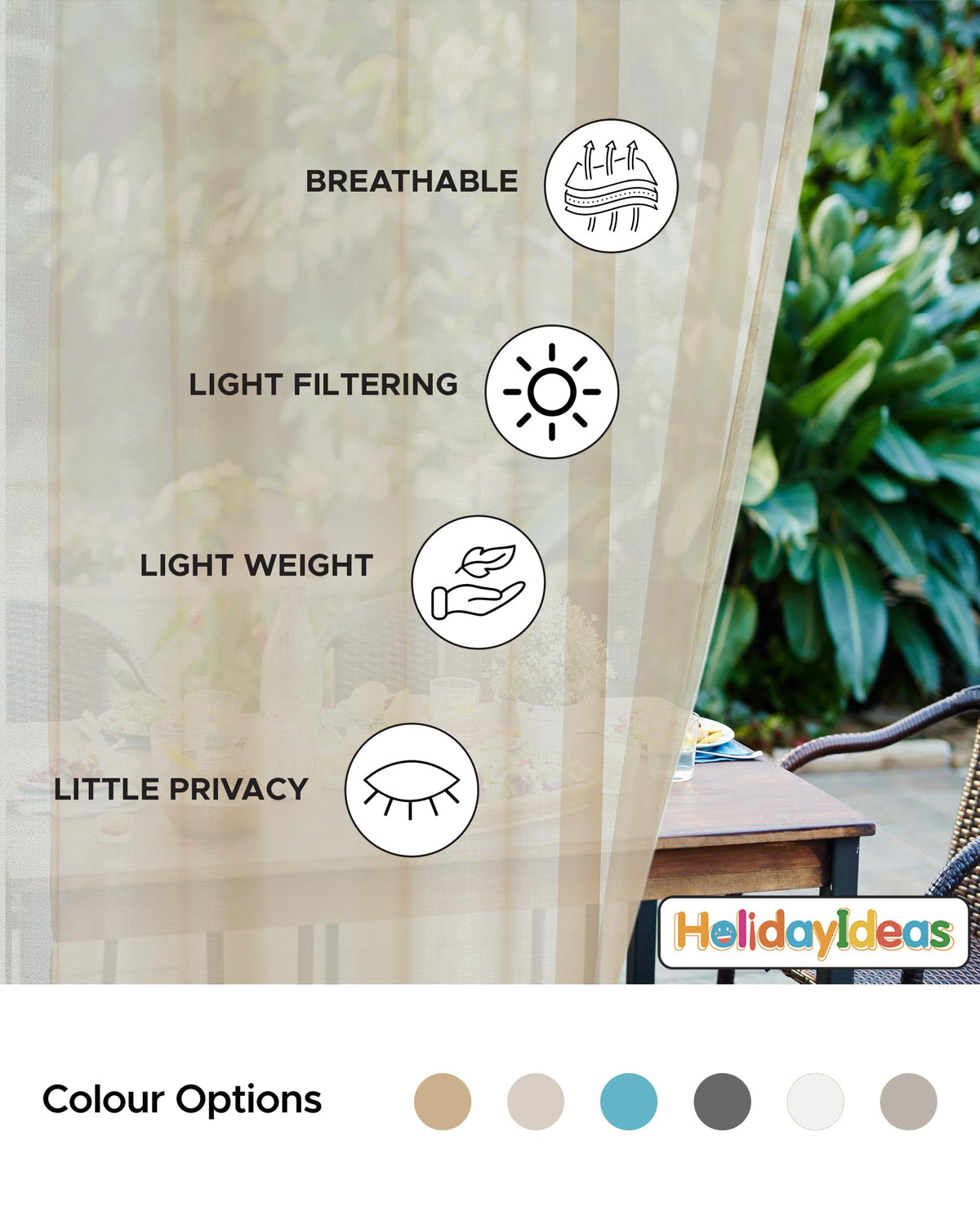 HolidayIdeas weatherproof polyester fabric resists rain while keeping a light feel.