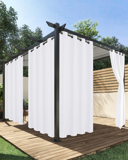 HolidayIdeas white outdoor curtains full set for patio privacy and light filtering.