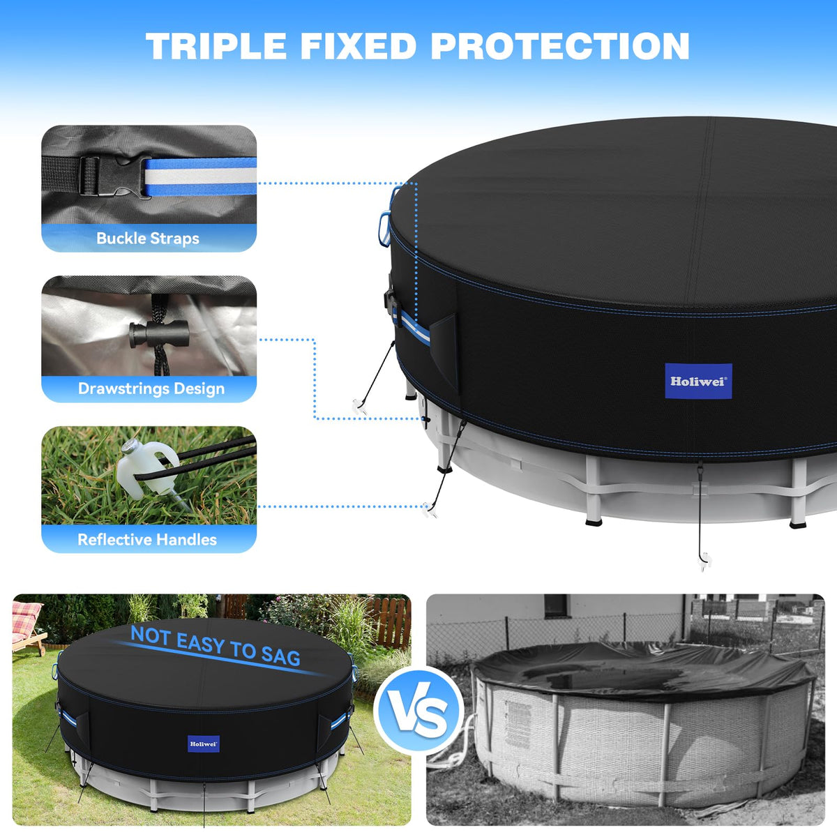Holiwei edge drawstring round cover keeps a secure fit