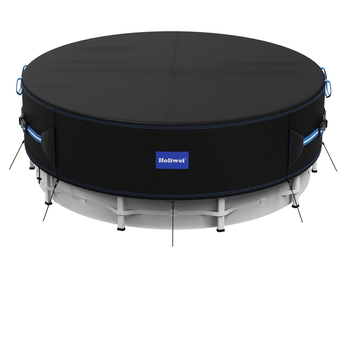 Holiwei round pool cover with reflective strips improves night visibility