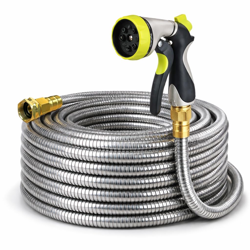 Holldoor metal hose 75ft coil demonstrates durable, tangle-free storage for easy outdoor use.
