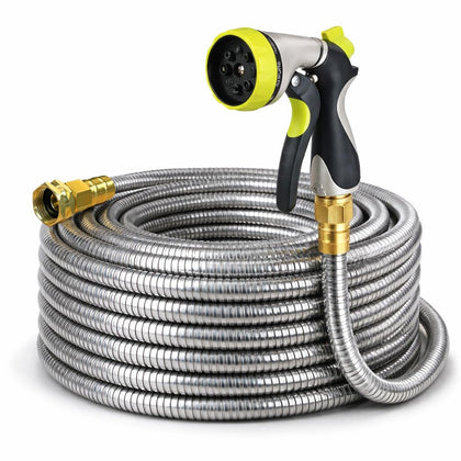 Holldoor metal hose 75ft coil demonstrates durable, tangle-free storage for easy outdoor use.