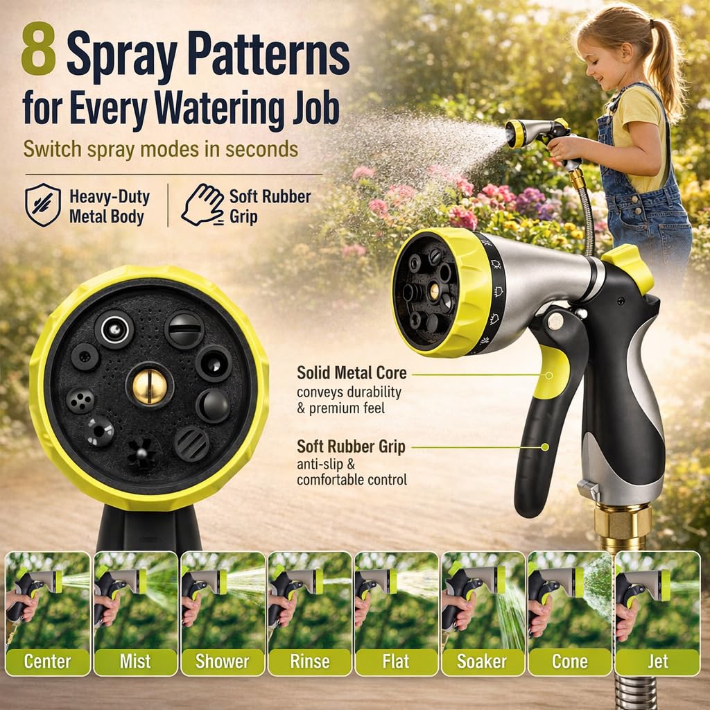 Holldoor nozzle sprayer with 8 patterns offers versatile watering options for garden care.