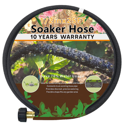 Holldoor soaker hose 25ft laid around garden beds for even moisture distribution
