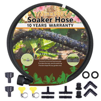 Holldoor soaker hose 50ft distributes water evenly around soil, enabling steady irrigation.