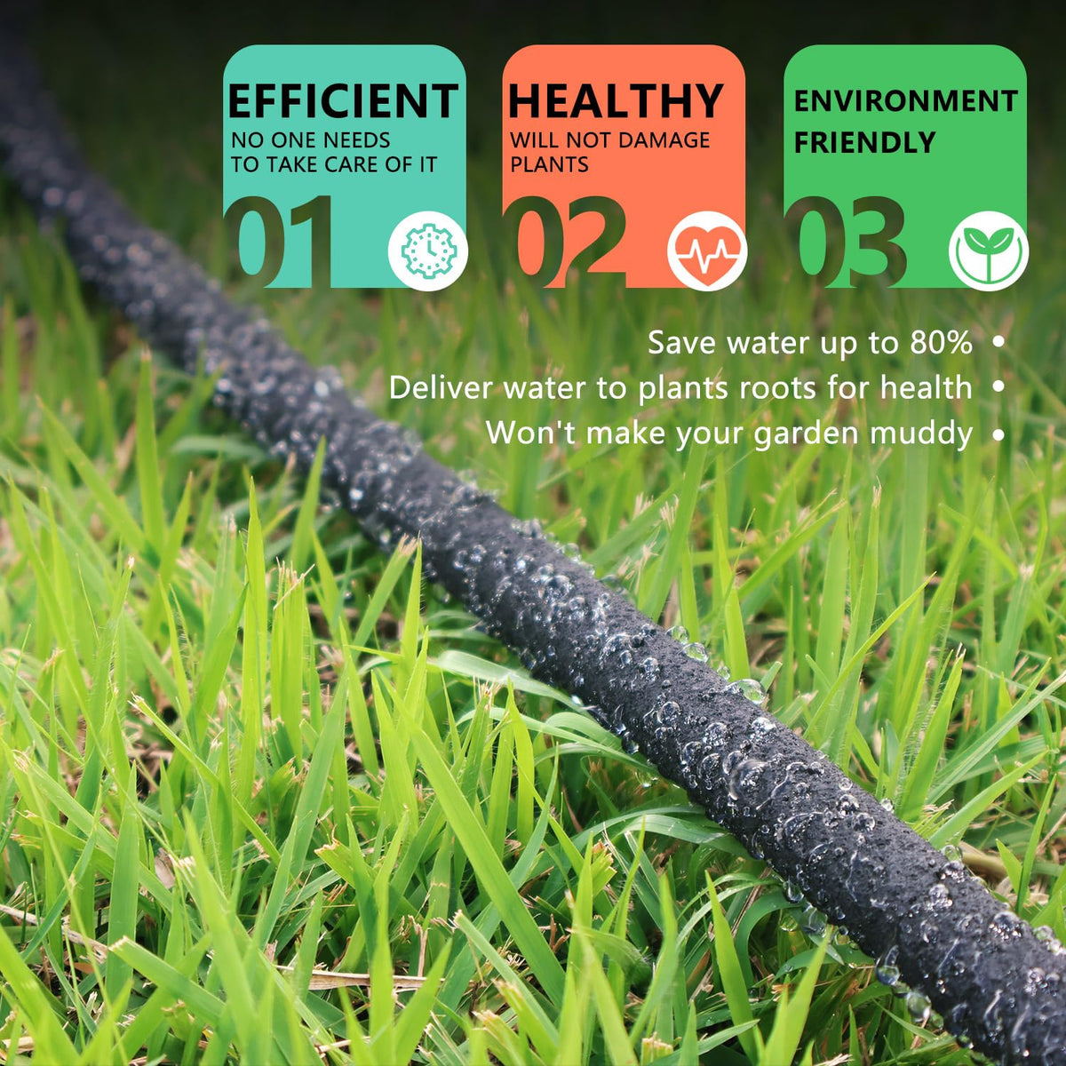 Holldoor hose tucked under mulch for unobtrusive irrigation