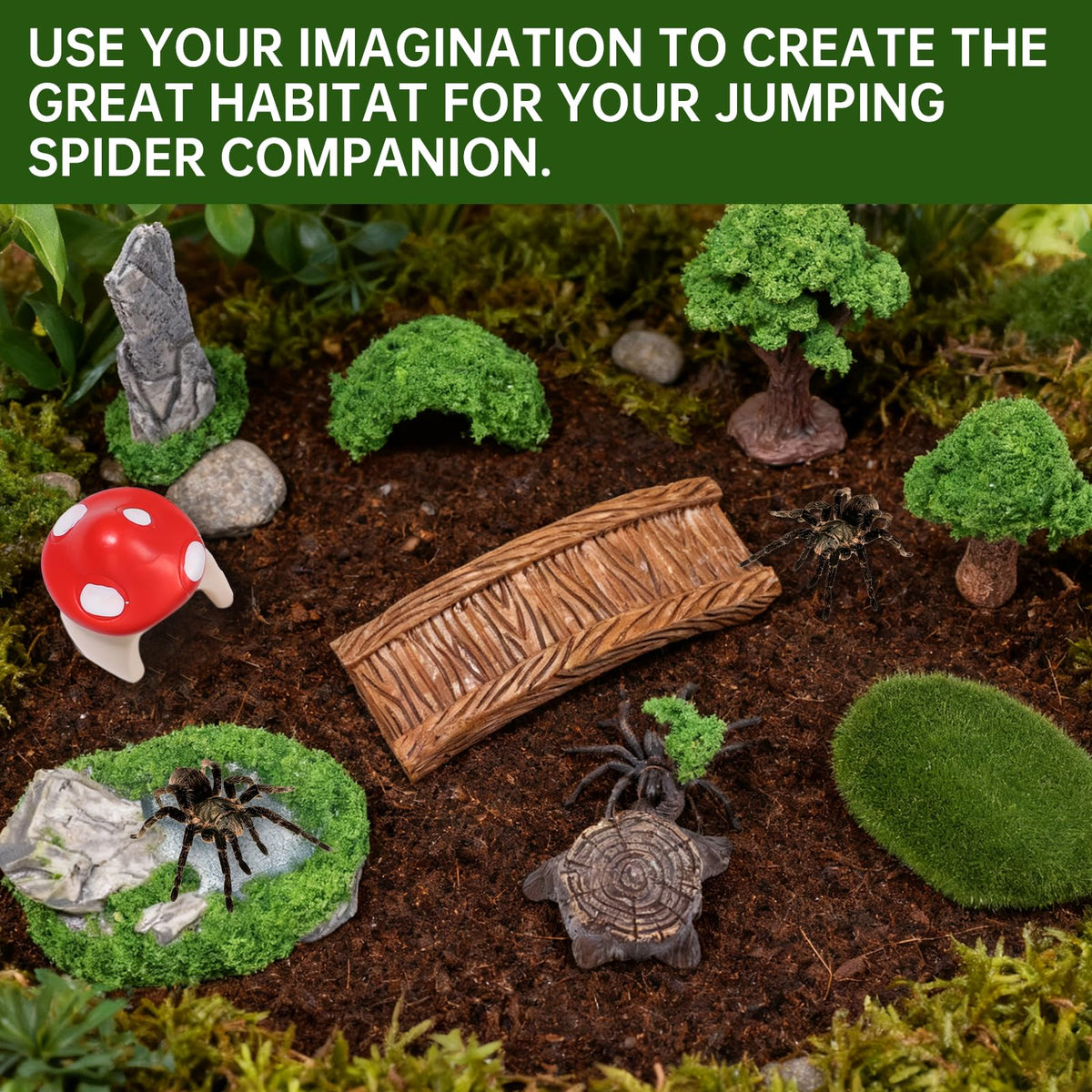 Hollima mushroom platform and lawn figurines add charm and enrichment