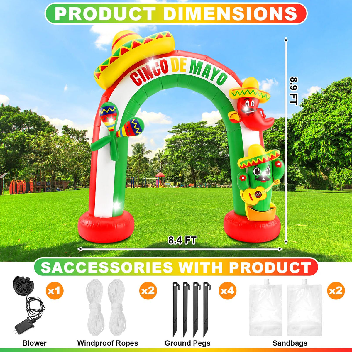 Hollowfly arch features cactus and chili design for vibrant outdoor fiestas.