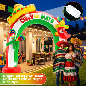 Hollowfly arch with LED lights enhances nighttime celebrations.