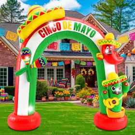 Hollowfly Cinco de Mayo arch with sombrero top lit for festive entrances.