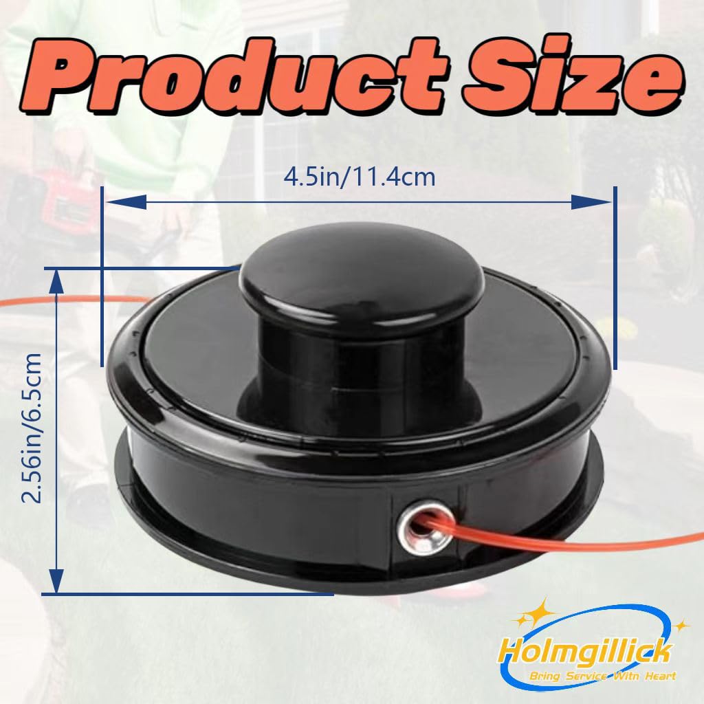 Holmgillick trimmer head installation step demonstrates easy reload design