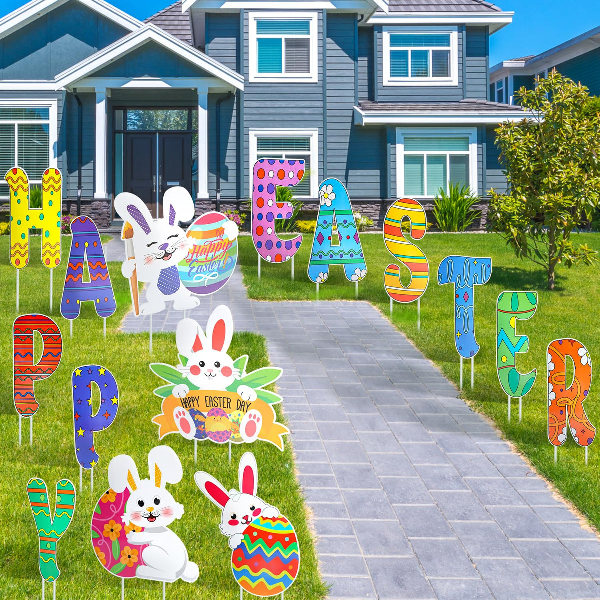 HOLYFUN bunny Easter sign outdoor waterproof display