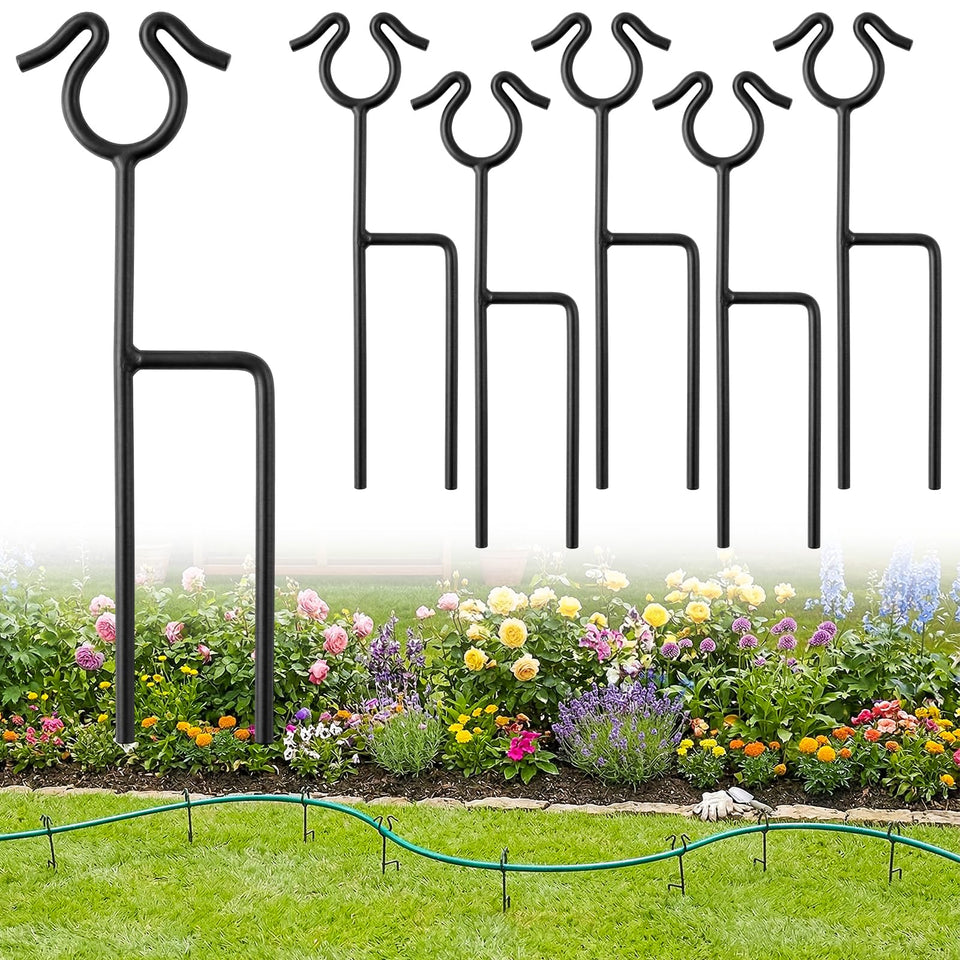 HolyMaji 14-inch garden hose guide spike guiding hoses across a lawn and path.