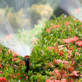 HolyMaji garden irrigation setup using variable arc nozzles for tailored watering.