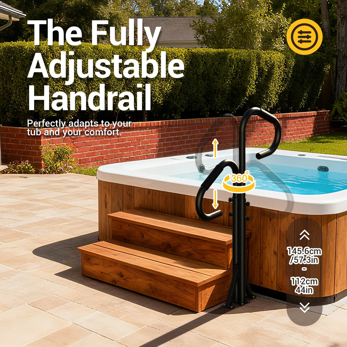 Holymuss 360° swivel handrail allowing effortless repositioning near the tub.