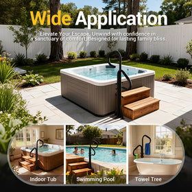 Holymuss rail fits indoor and outdoor spas, inflatable tubs, and pools.