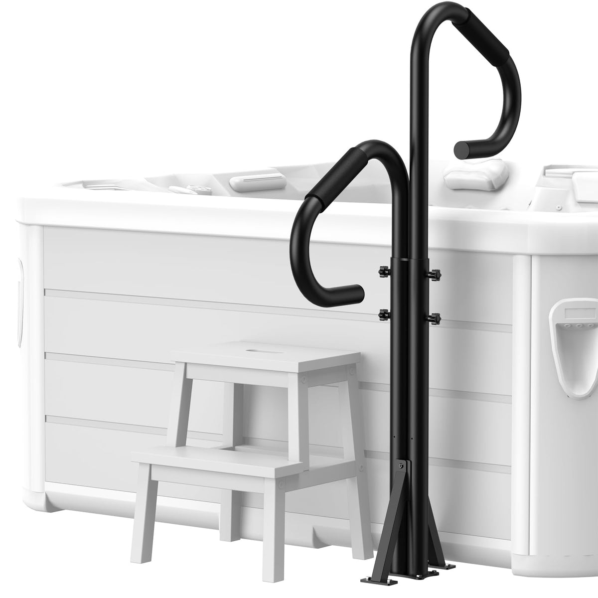 Holymuss two-way hot tub handrail with dual support for secure entry and exit.