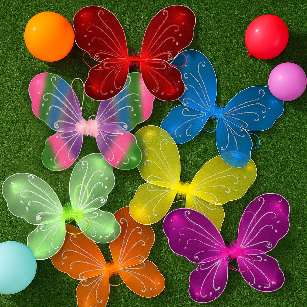 Homaisson colorful costume wings with soft fabric and flexible frames for lasting shape.