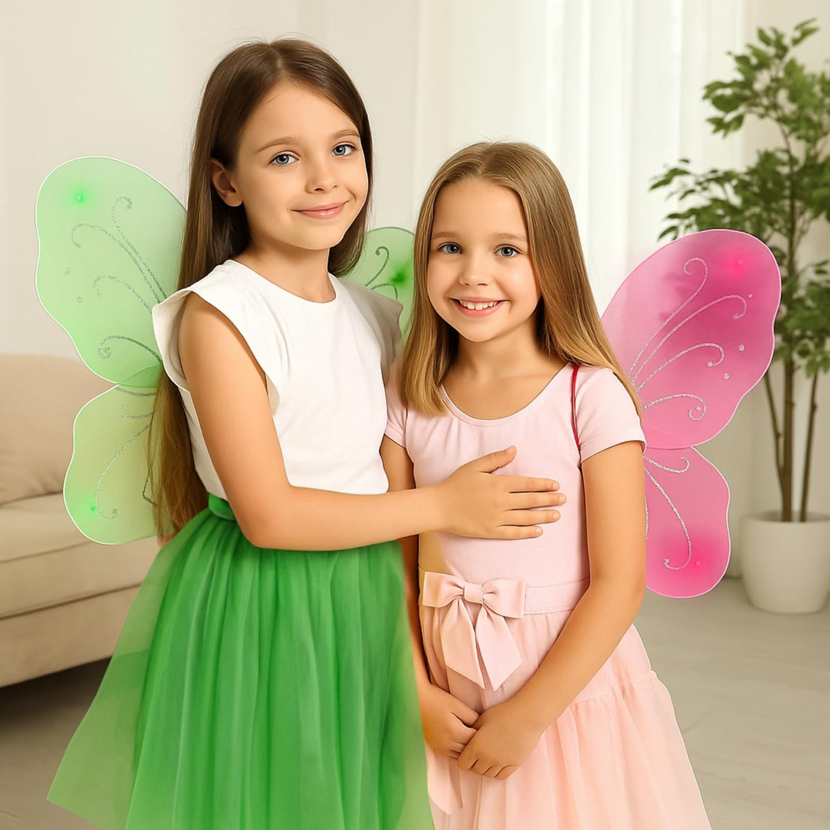Homaisson glitter wings featuring elastic straps ideal for birthdays and stage performances.