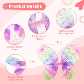 Homaisson sparkle princess wings with glitter patterns and comfortable elastic straps for all-day wear.