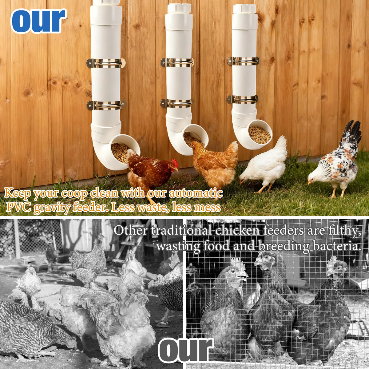 HOMAR 6-pound capacity feeder keeps feed available for longer.