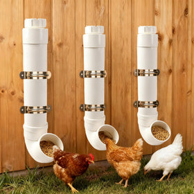 HOMAR gravity feeder feeds up to three chickens at once.