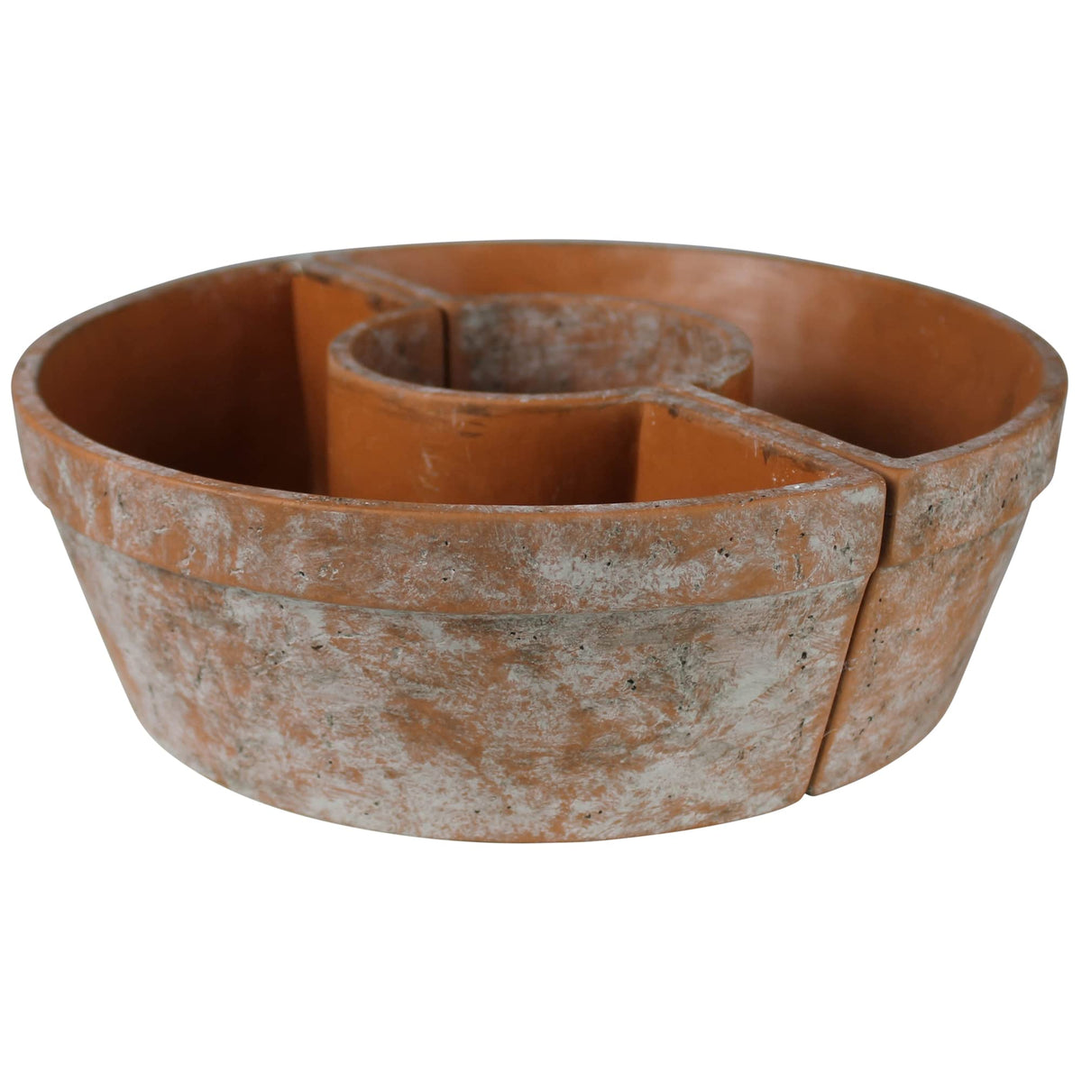 HomArt Tresco rustic half-round planter beside a sun umbrella pole for outdoor decor.