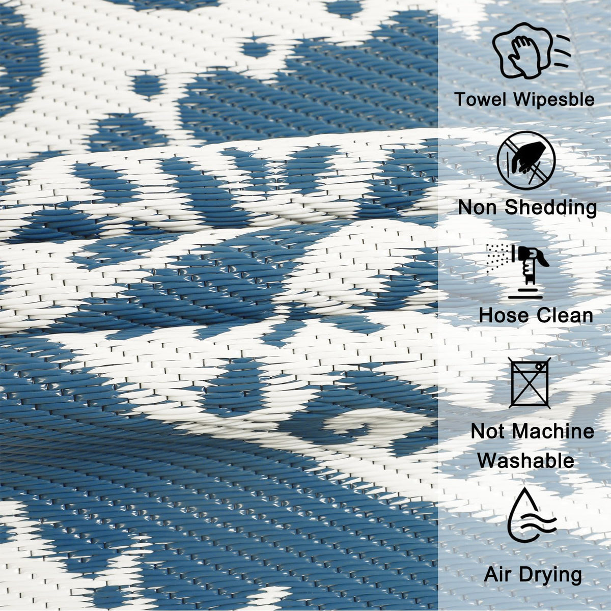 Homcomoda blue round outdoor rug on deck adds color and ease cleaning