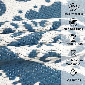 Homcomoda blue round outdoor rug on deck adds color and ease cleaning