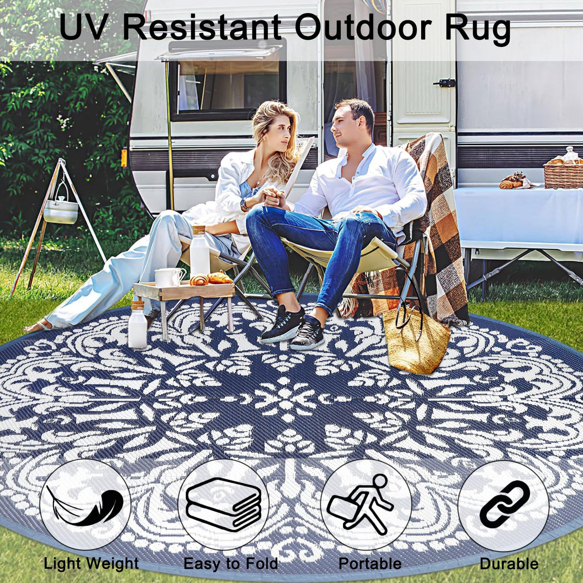 Homcomoda foldable lightweight outdoor rug for easy storage
