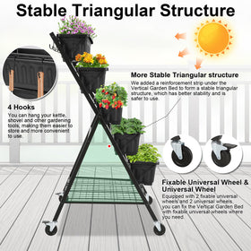 Homdox vertical garden bed with storage shelves keeps tools within reach.