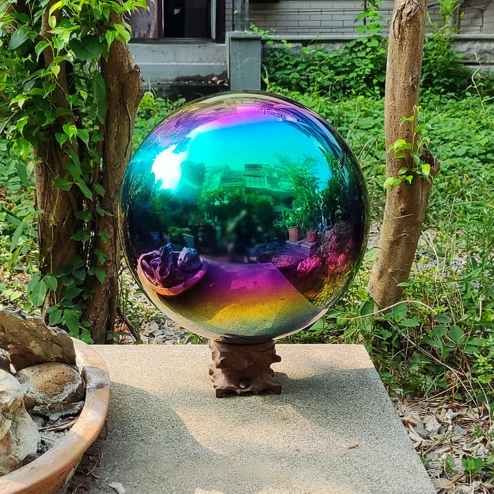HomDSim outdoor garden decor sphere shining in sunlight as a focal point.