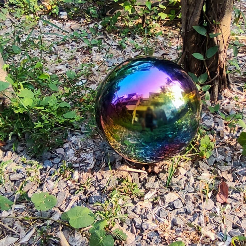 HomDSim stainless-steel garden globe highlighting rust-free shine for all-season use.