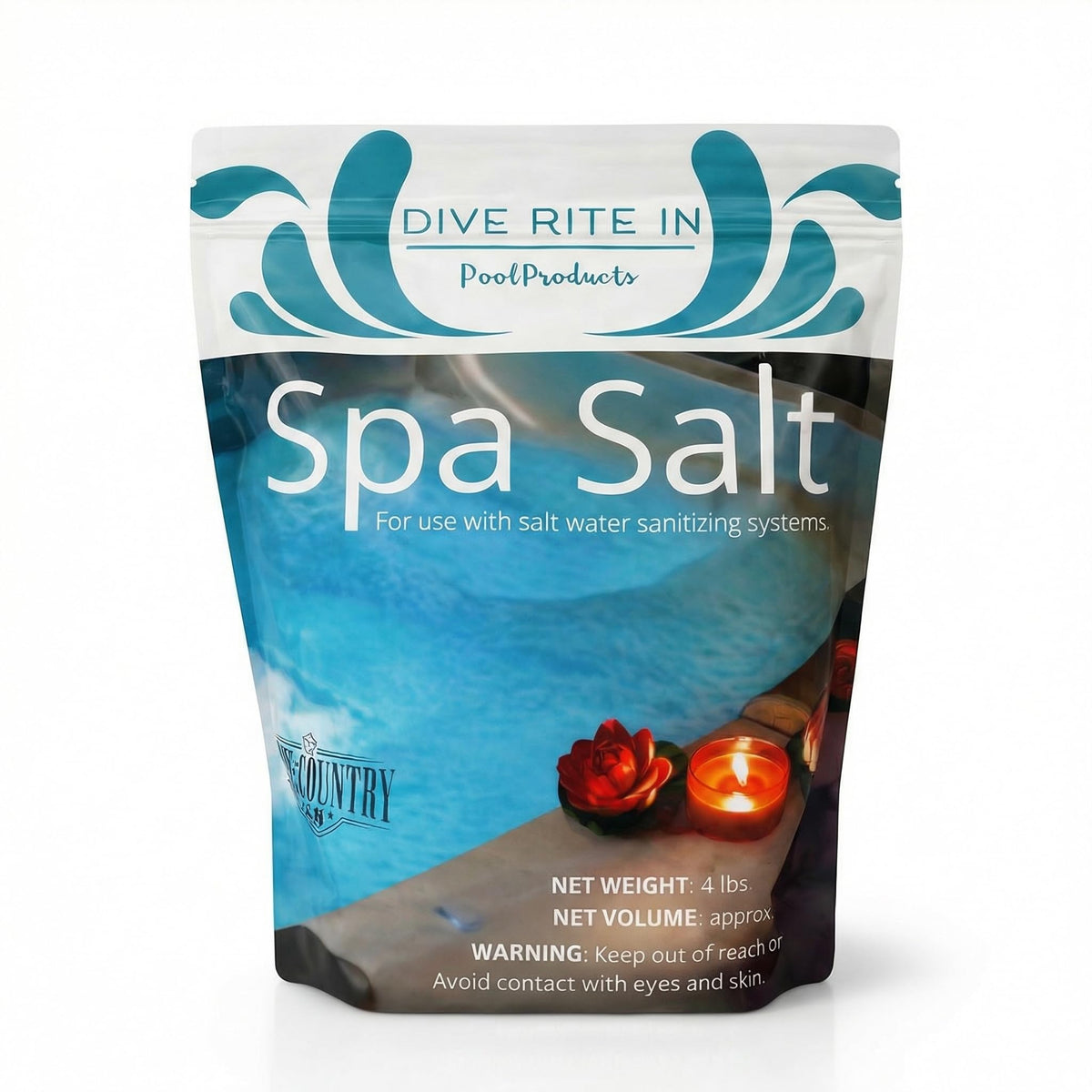 Home and Country USA hot tub salt 4lb dissolves quickly for clear water.